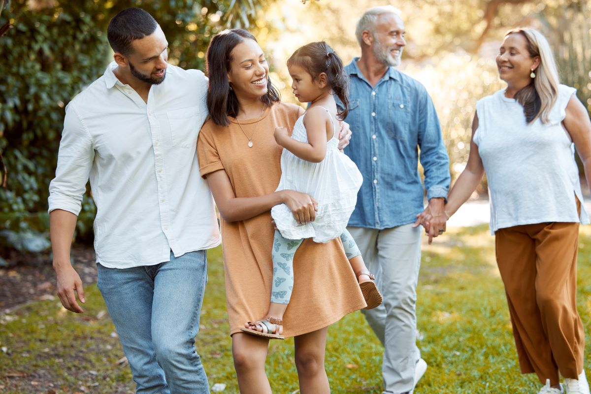 Intergenerational family on the walk in a park